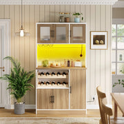 Dispensa alta con ripiani LED e presa elettrica in MDF bianco e naturale 100 × 40 × 180 cm