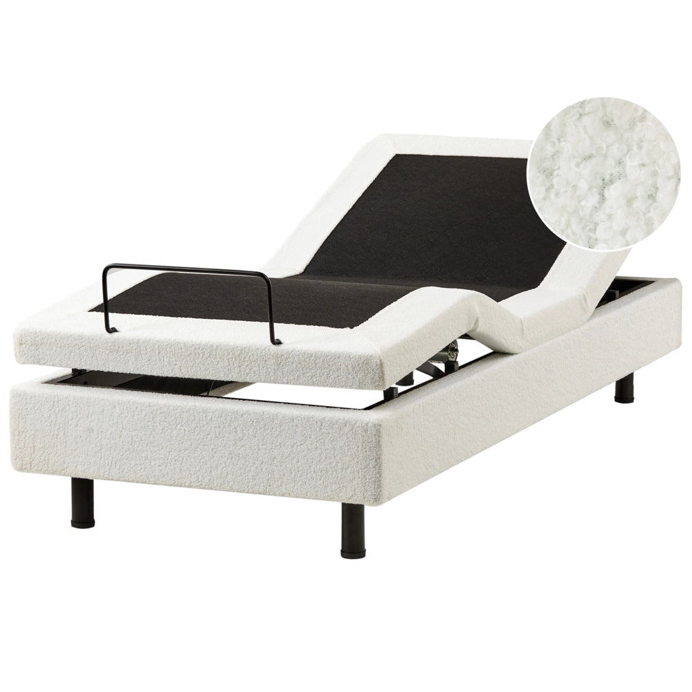 Letto elettrico tessuto bouclè bianco sporco regolabile con telecomando senza testiera 80x200 cm stile moderno