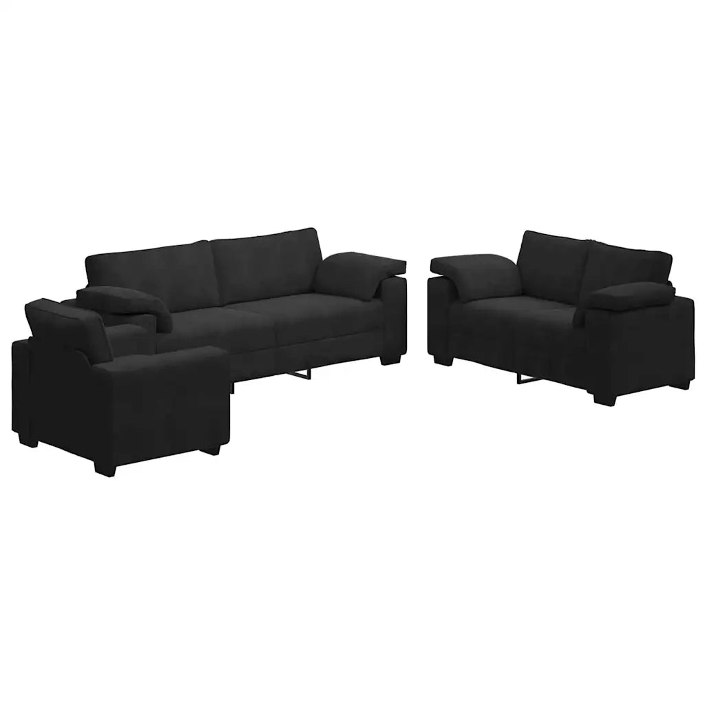 Set di Divani 3 pz con Cuscini Nero in Velluto 3324672