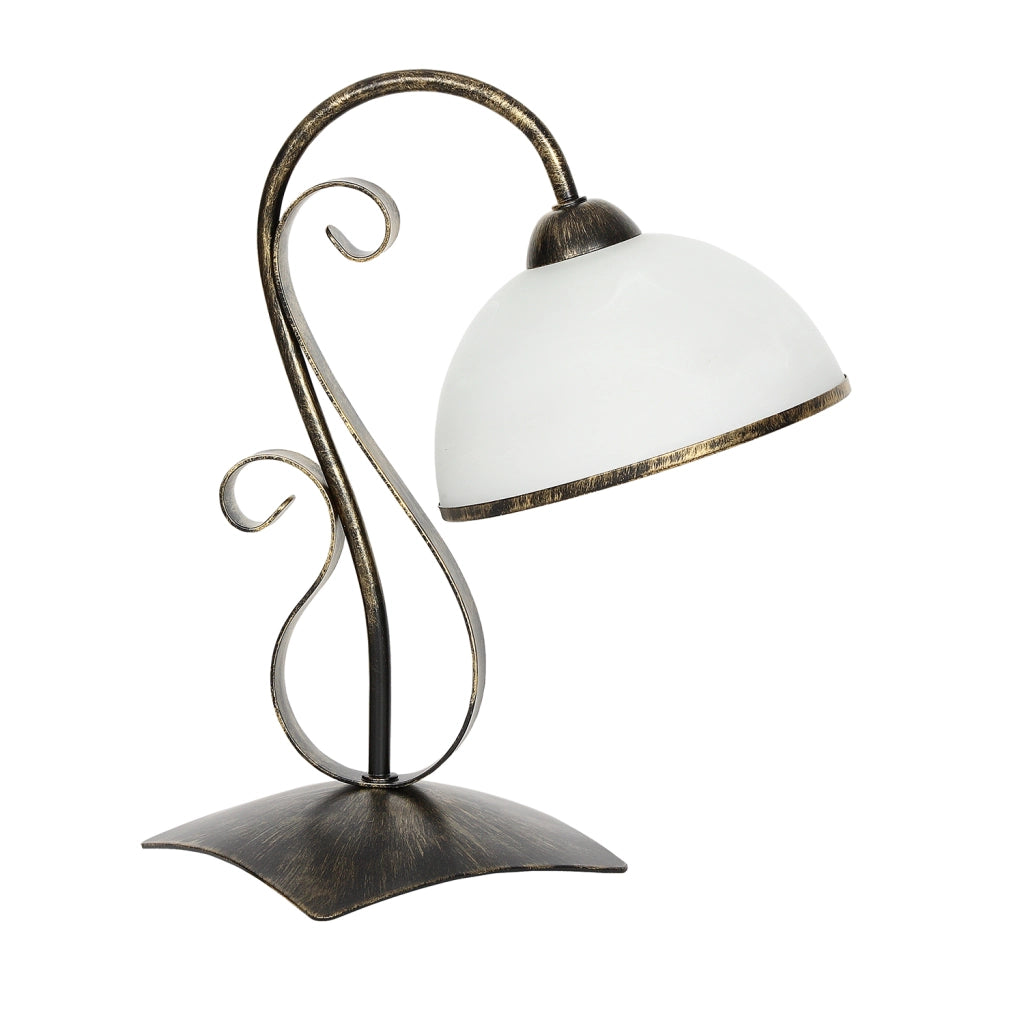Lampada da tavolo Antica oro patinato vetro bianco E27 15W