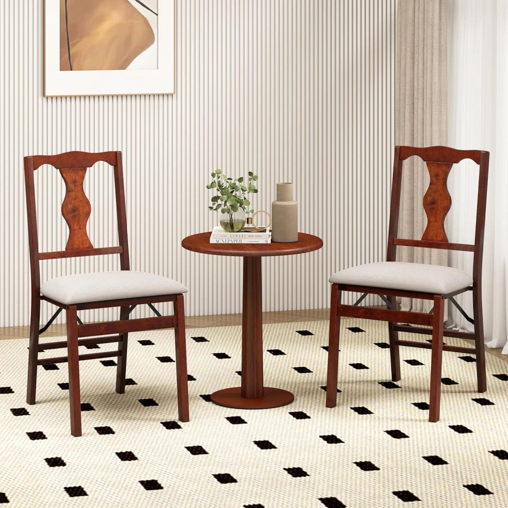 Set 2 Sedie da Pranzo Pieghevoli Imbottite, Struttura in Legno di Gomma, Rivestimento in Lino, Portata 160 kg, Salvaspazio per Cucina e Sala da Pranzo