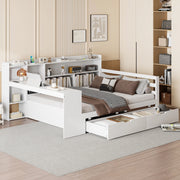 Divano letto multifunzionale con scrivania; libreria e prese USB; 140x200 cm; bianco