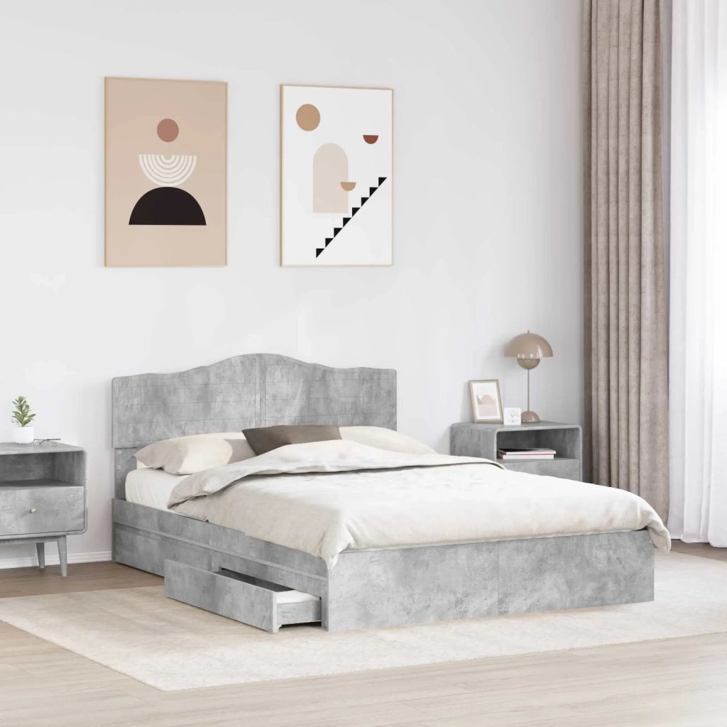 Letto con Contenitore con testiera Grigio cemento 150 x 200 cm