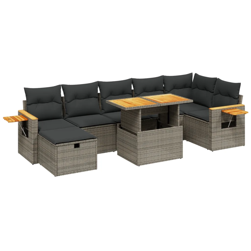 Set Divano da Giardino 8 pz con Cuscini Grigio in Polyrattan 3276154