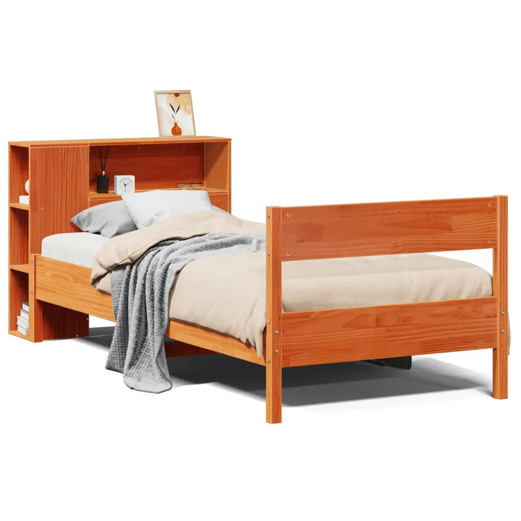 Letto Libreria senza Materasso Marrone Cera 100x200 cm in Pino 3322965