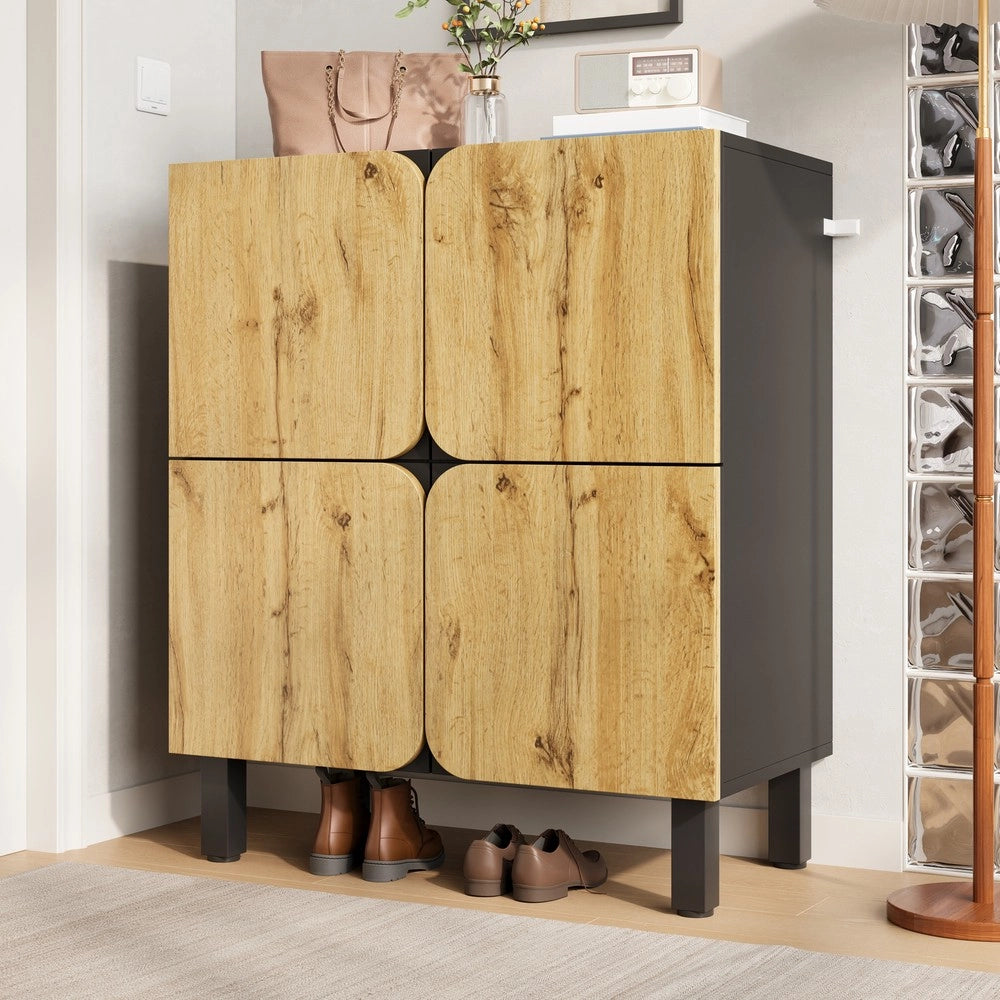 Scarpiera 4 Ante con Ripiani Regolabili ¨C MINIMAL ¨C Nero, Gambe in Metallo