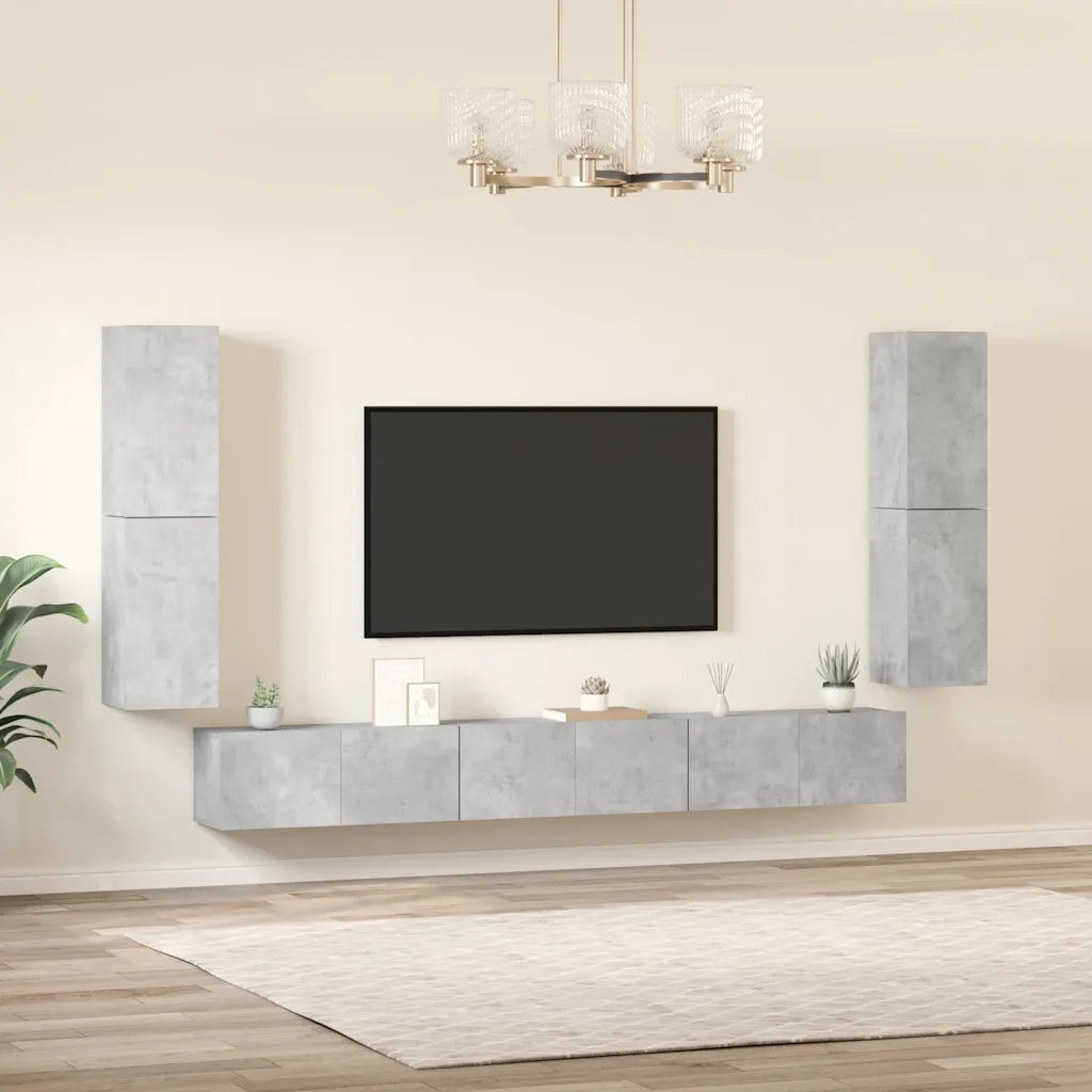 Set di Mobili Porta TV 7 pz Grigio Cemento in Legno Multistrato