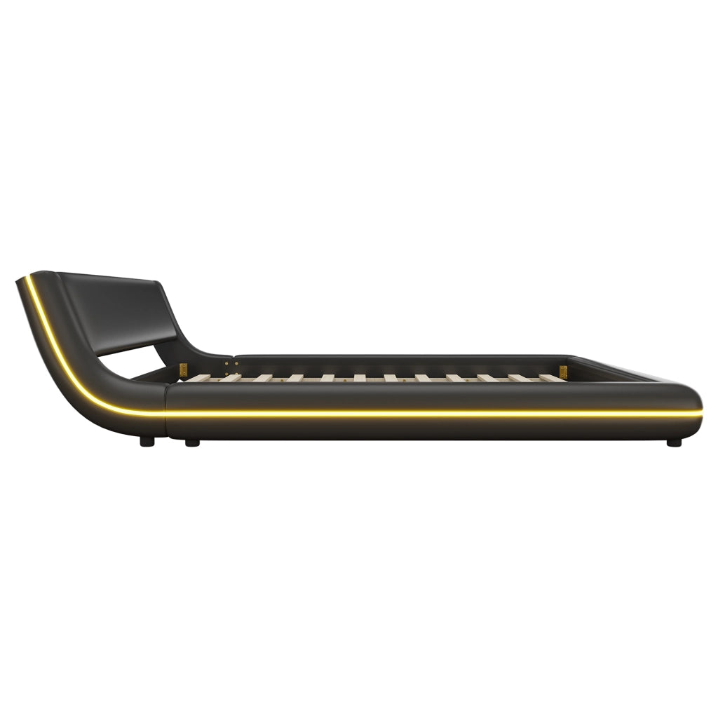 Letto Basso Letto Matrimoniale 160x200 cm; 2 Posti; LED Regolabile; in PU e MDF; Nero