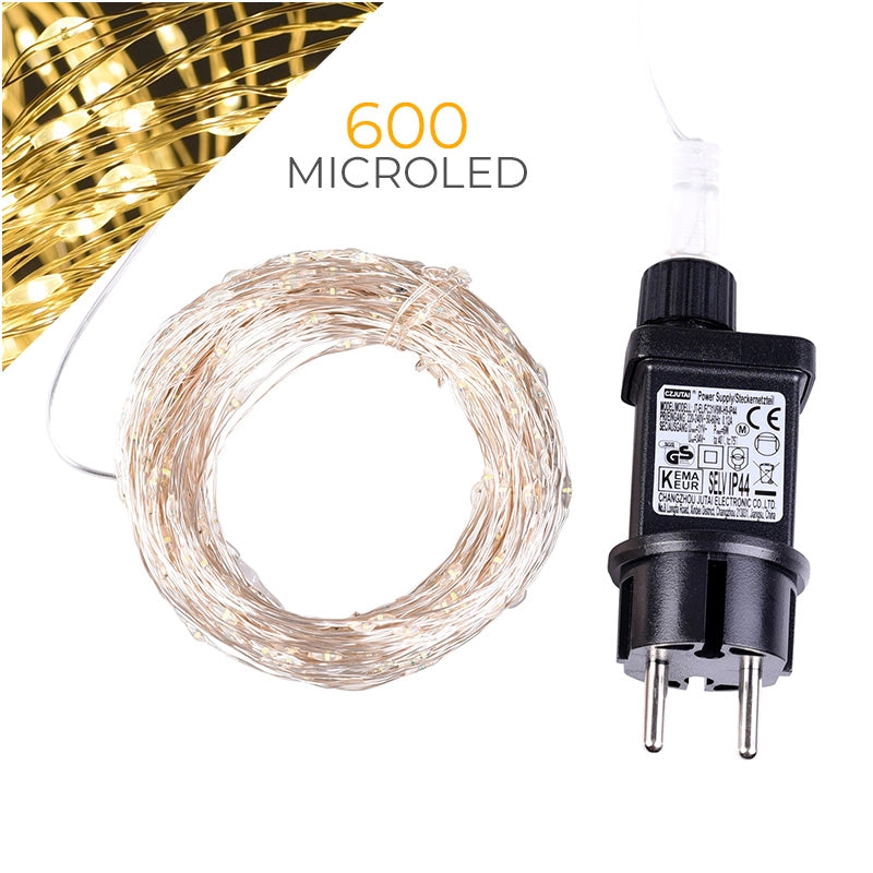 CATENA LUMINOSA DA ESTERNO CON 600 MICROLED GIALLI - ILLUMINAZIONE IDEALE PER FESTIVITA' ED EVENTI