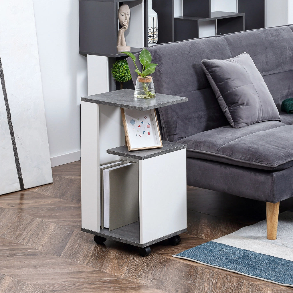Comodino con Cassetti e Ruote ¨C Zephmum ¨C Grigio/Bianco 35x29.5x65.5 cm