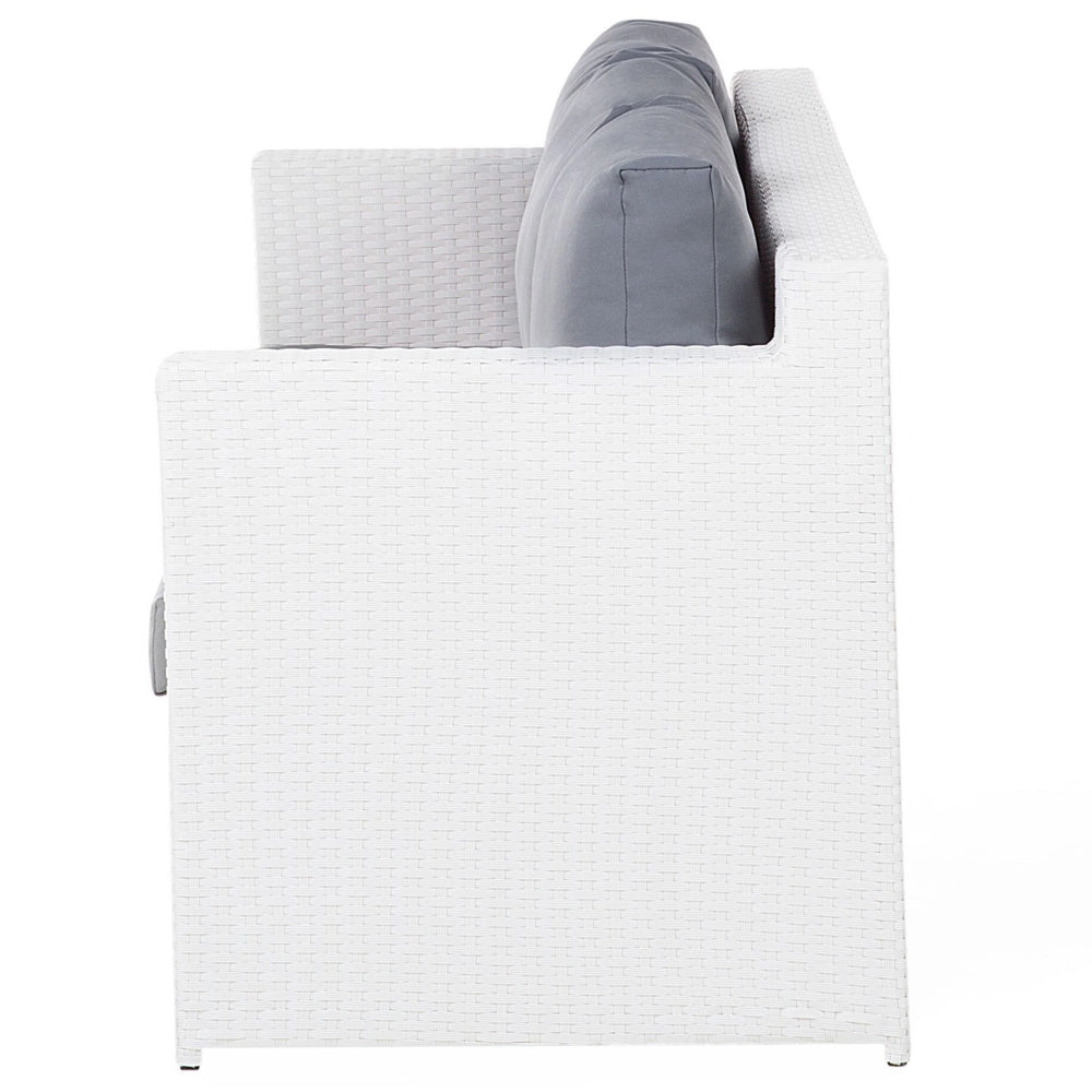 Set divano ad angolo da giardino bianco finto rattan grigio cuscini 6 posti con tavolo ottomana set di conversazione in vimini per esterni