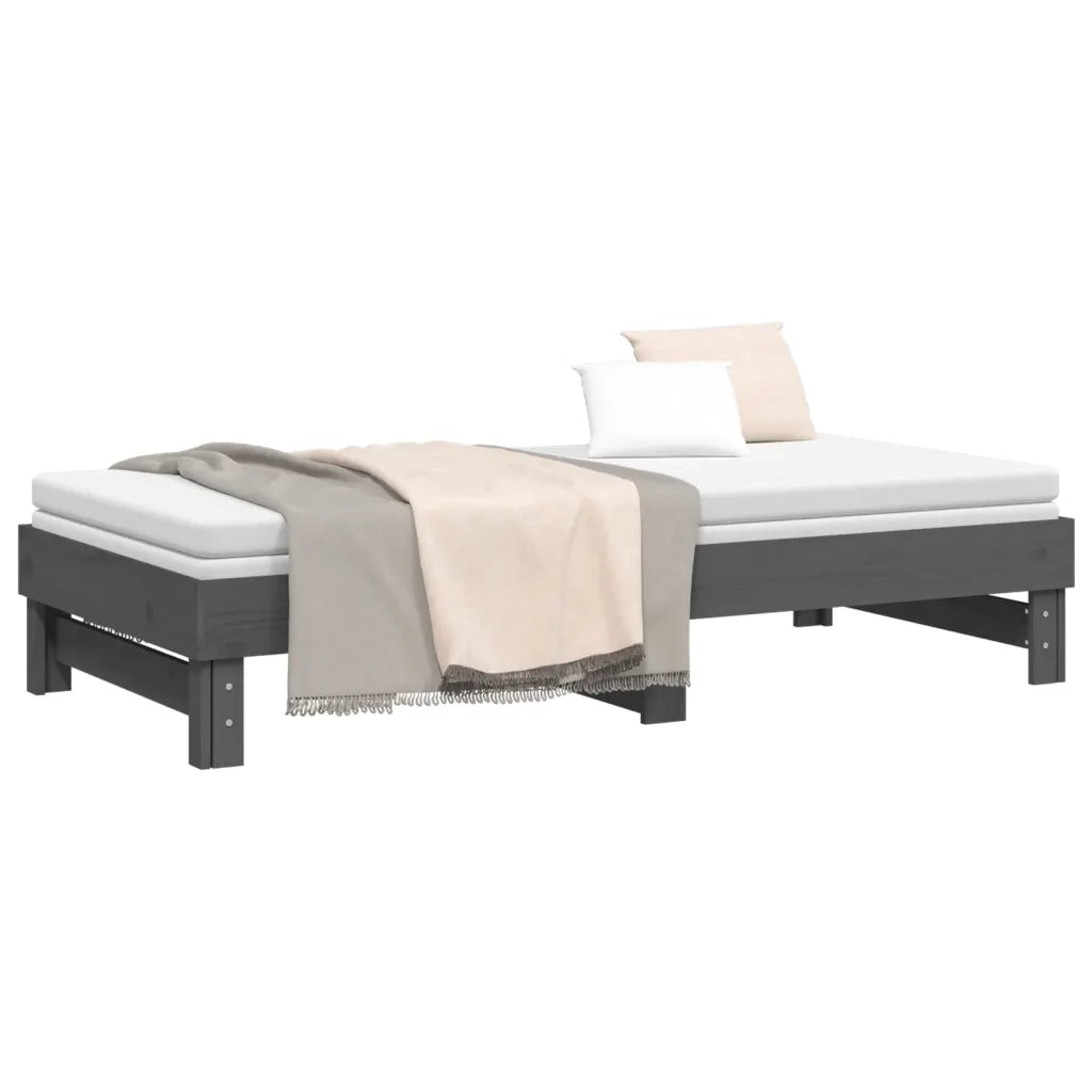Letto da camera | Dormeuse Estraibile Grigia 2x(90x190) cm Legno Massello di Pino
