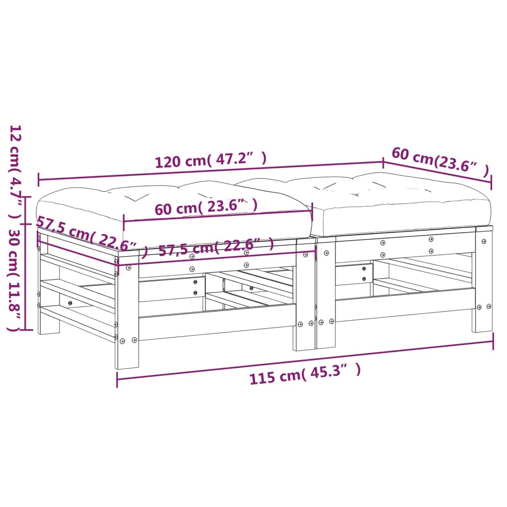 Sedia da giardino-Poggiapiedi Giardino con Cuscini 2pz Legno Massello Pino Bianco 211241