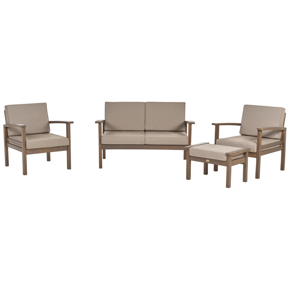 Set Divani Da Giardino Taupe Cuscini In marrone scuro Di Acacia Certificato 4 Posti Con Tavolo Set