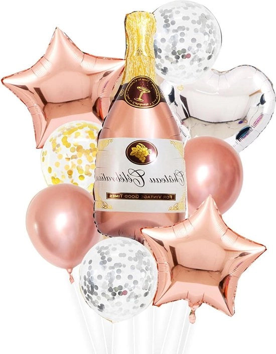 11 fusti di champagne e bottiglie di vino in palloncini di pelliccia di stella rosa - decorazione per birra per matrimonio, compleanno, anniversario