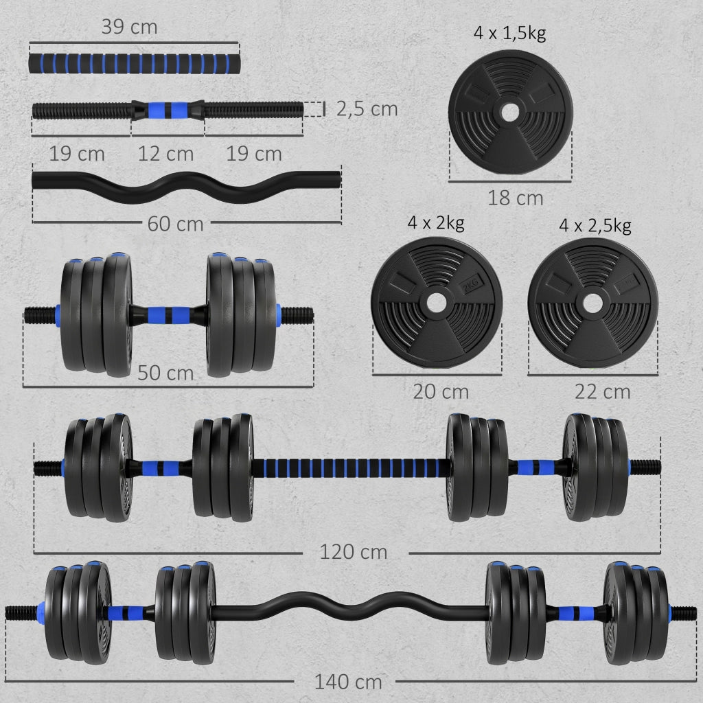 Kit Pesi Regolabili da 25 kg con Barra di Estensione ¨C zephmum ¨C Blu