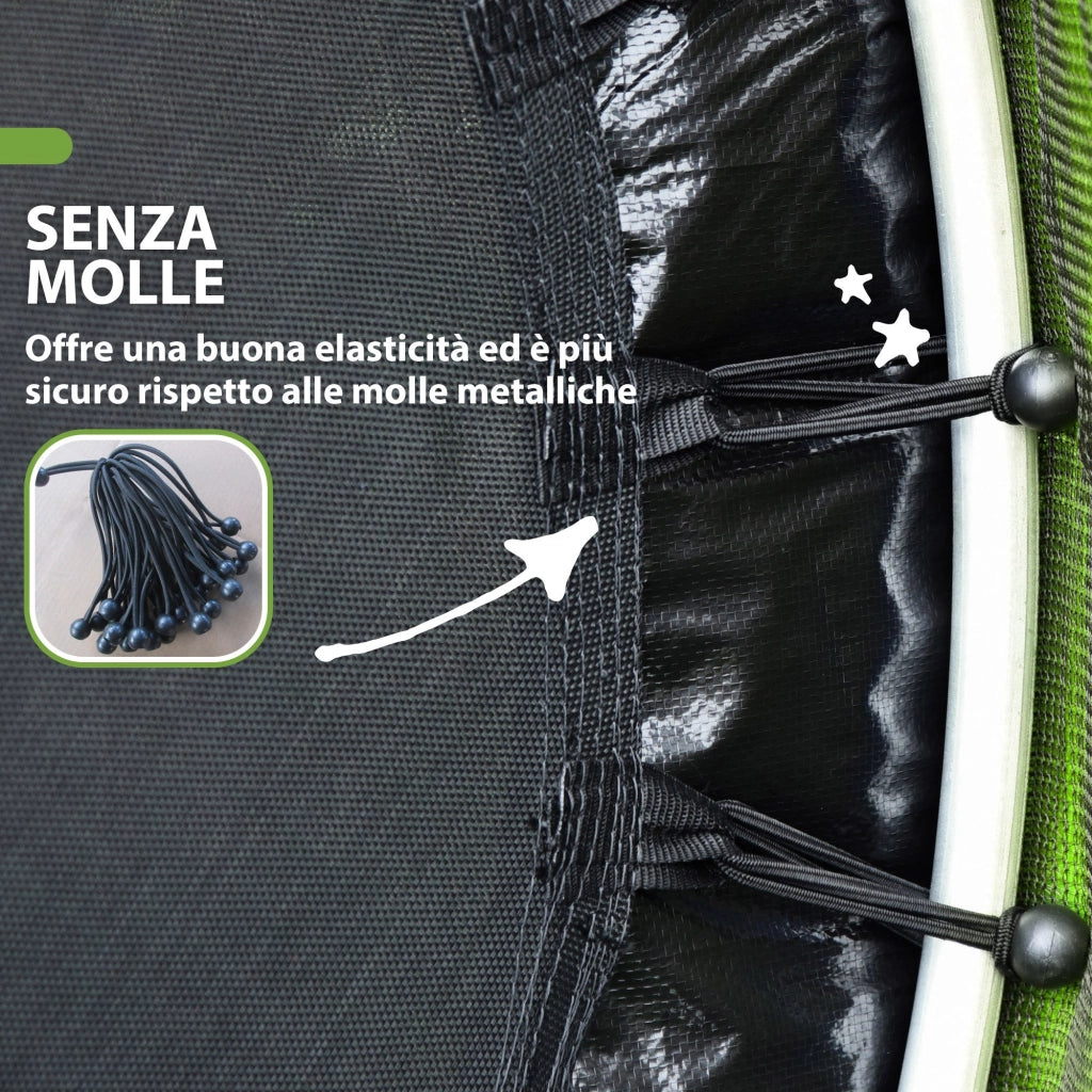 Tappeto Elastico per Bambini 3-6 Anni Ø140x190 cm con Rete di Protezione Verde e Nero
