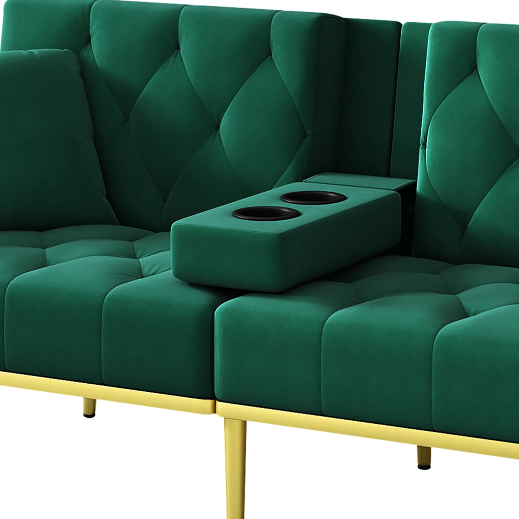 Divano letto multifunzione 175 × 80 × 73;5 cm in velluto verde con schienale regolabile