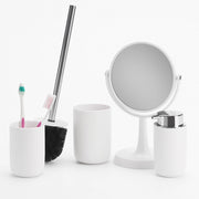 Accessori da Bagno 4pz Acciaio e Polipropilene Specchio PortaScopino Dosatore Bicchiere