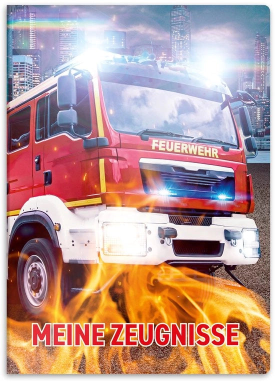 Certificati in formato DIN A4 - cartellino per certificati con 20 contenitori robusti - per bambini, adolescenti, studenti, ragazze, ragazzi (motivo vigile del fuoco)