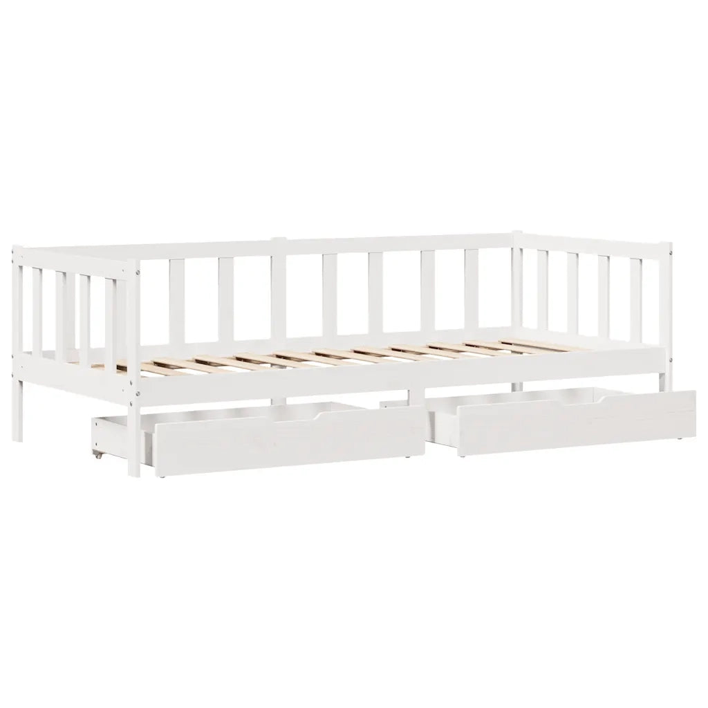 Letto singolo | Letto per adulti | Dormeuse con Cassetti Bianco 90x200 cm Legno Massello di Pino