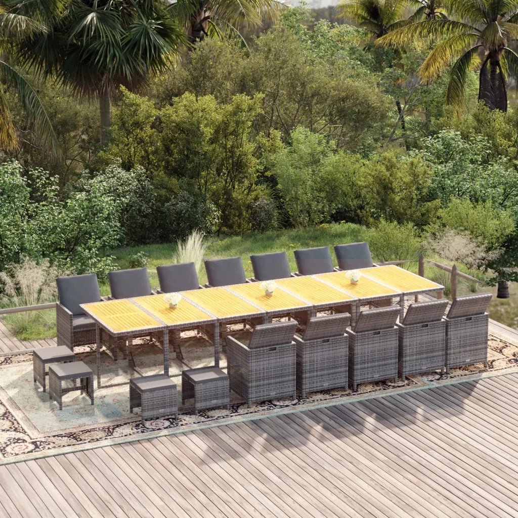 Set da Pranzo per Giardino 19 pz con Cuscini Polyrattan Grigio 3095661