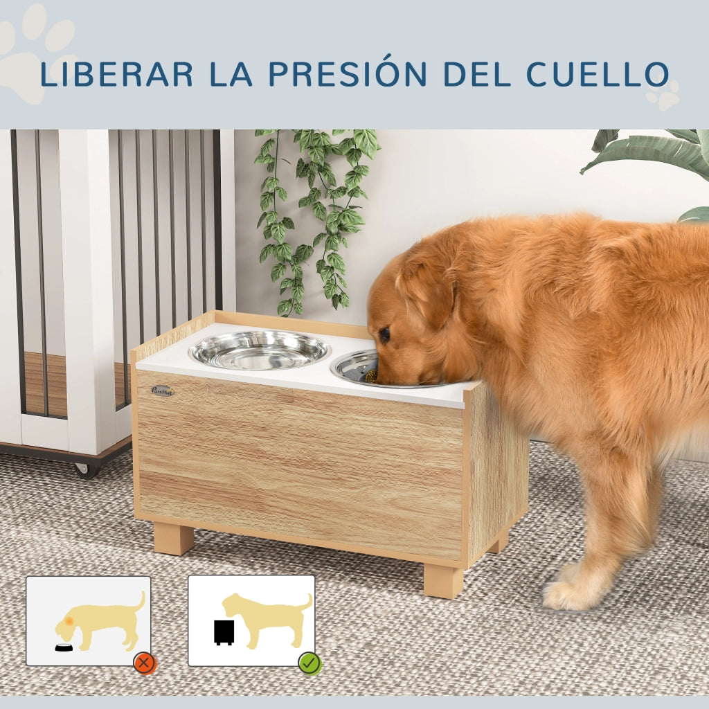 Ciotola Rialzata per Cani con Alimentatore Lento ¨C Xylo ¨C Acciaio Inox Rovere