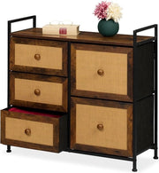 Comodino 5 cassetti in legno rossobruno - Camera da letto - 77 x 85 x 315 cm - Commode in metallo marrone-nero - Stile moderno