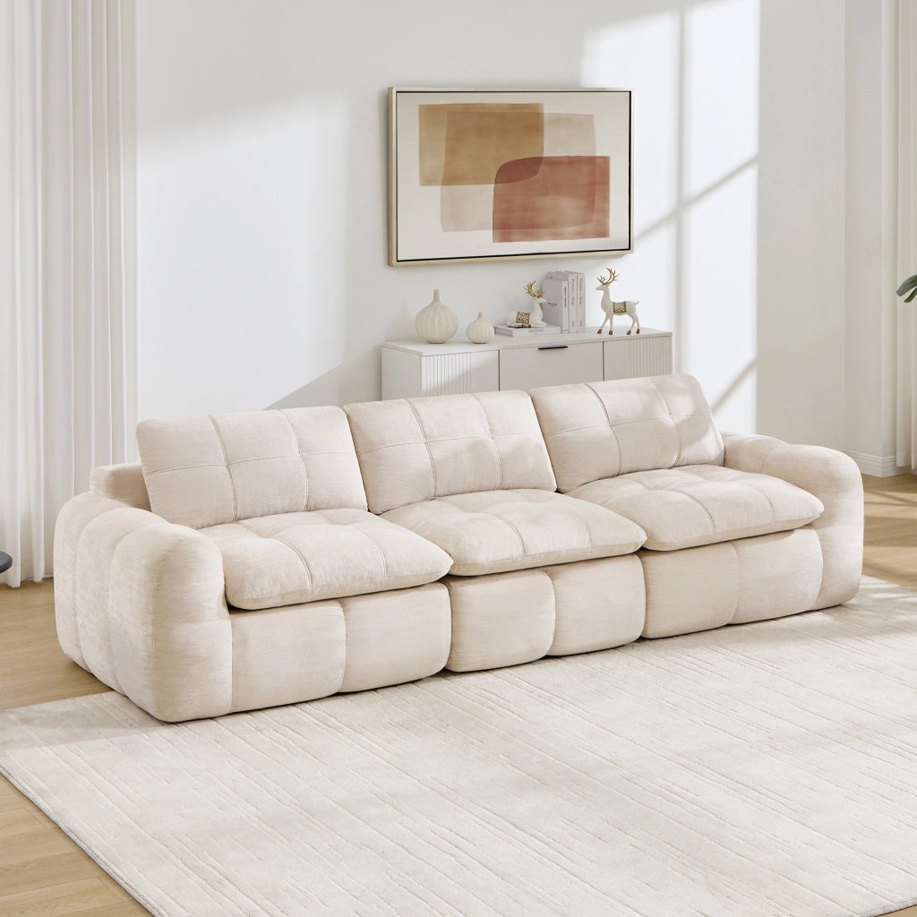 Divano modulare 3 posti - con seduta ergonomica e schienale morbido - in chenille beige