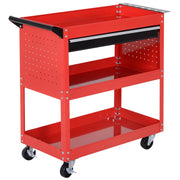 Carrello Portautensili 82x35x76 cm Rosso in Acciaio a 3 Livelli con Cassetto e 4 Ruote