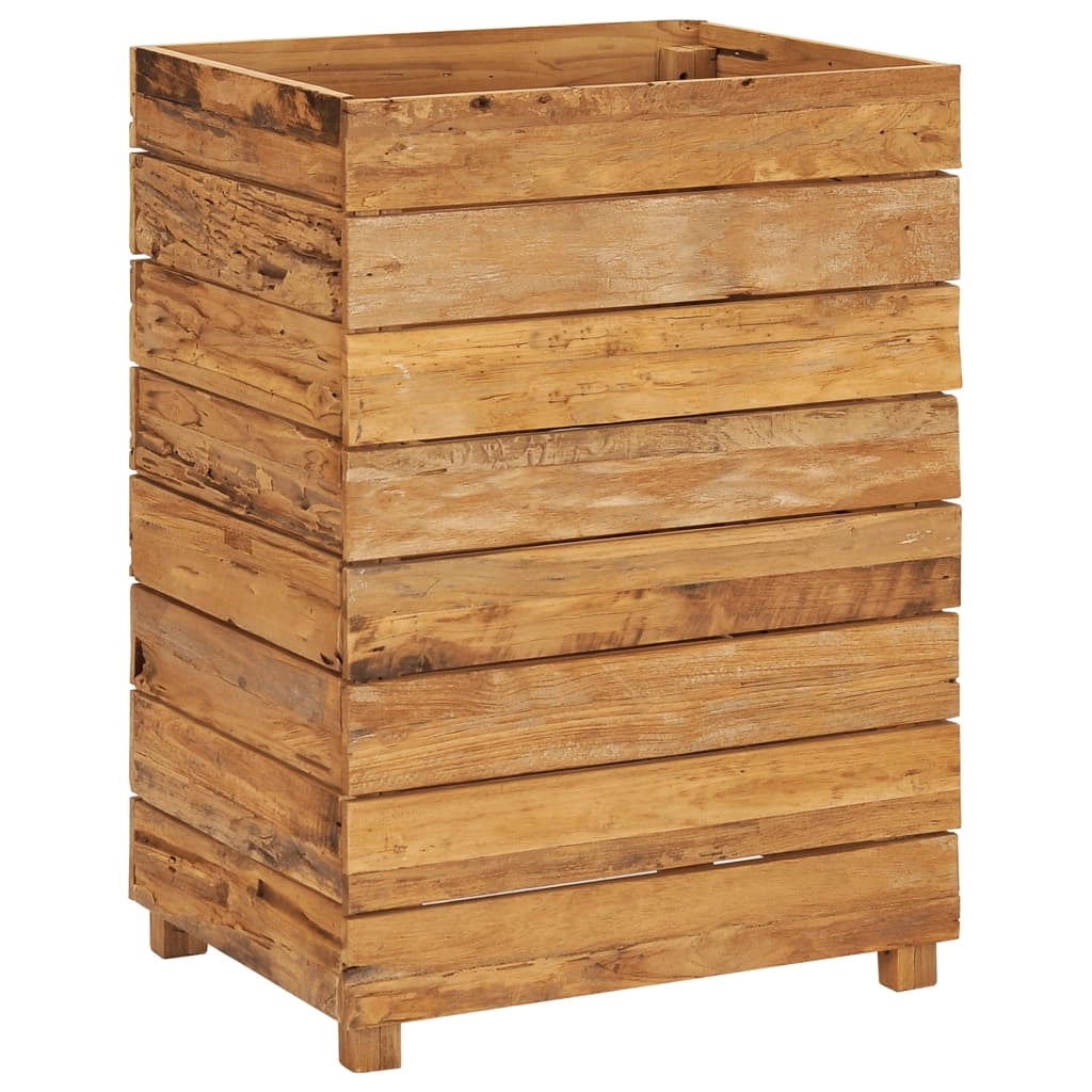 Aiuola rialzata per piante e fiori 50 x 40 x 72 cm legno di teak riciclato e acciaio 02_0000939