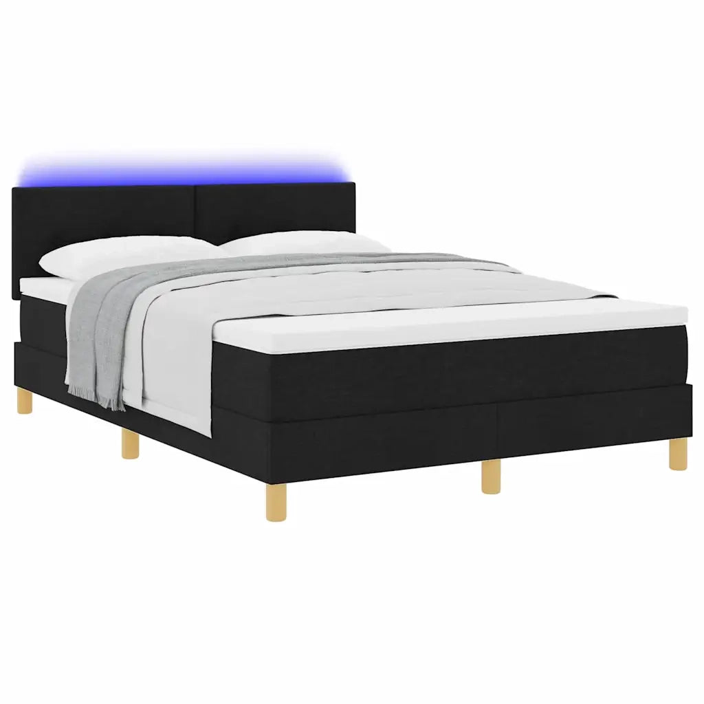 Letto a Sorgente LED con materasso Nero 140 x 190 cm Tessuto