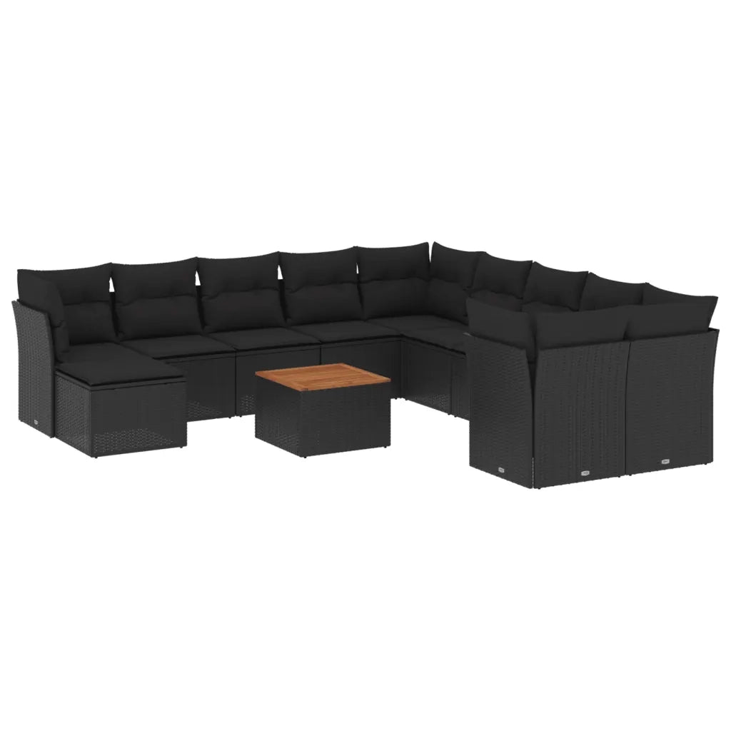Set Divani da Giardino 12 pz con Cuscini Nero in Polyrattan 3256307