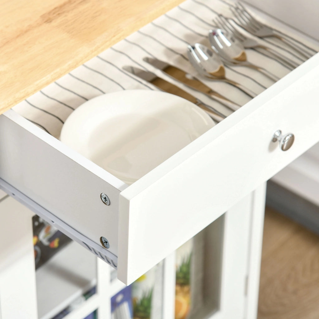 EasyComfort Carrello da Cucina Multiuso con 4 Ruote, in Legno Bianco, 67x48x86.5cm