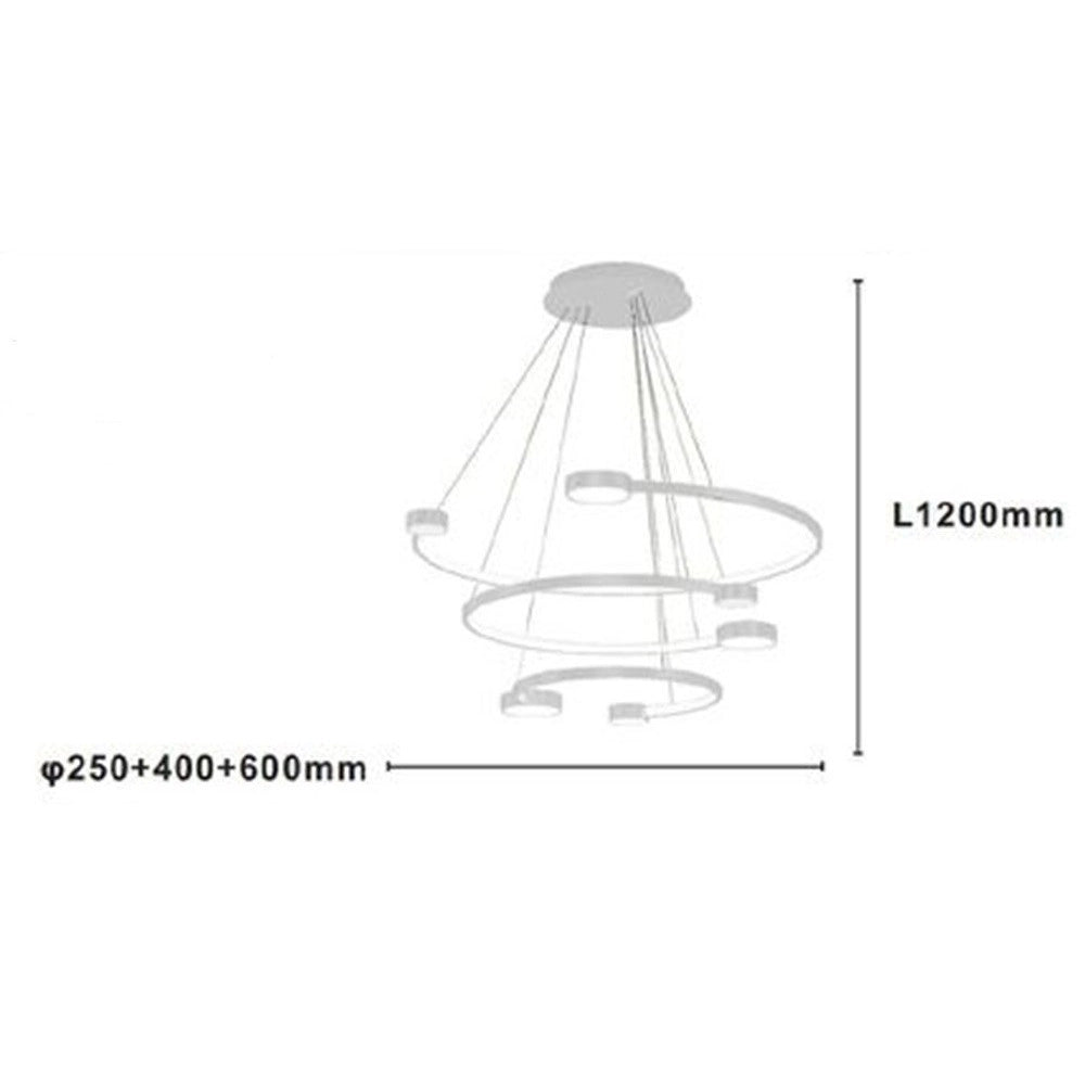 Trade Shop - Lampadario A Sospensione Led 65w 3 Semi Cerchi Con Telecomando Design Moderno Bianco 71378 -