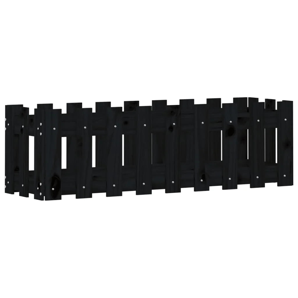 Fioriera rialzata per piante fiori patio giardino design del giardino con recinzione 100 x 30 x 30 cm pino nero massiccio 02_0039787