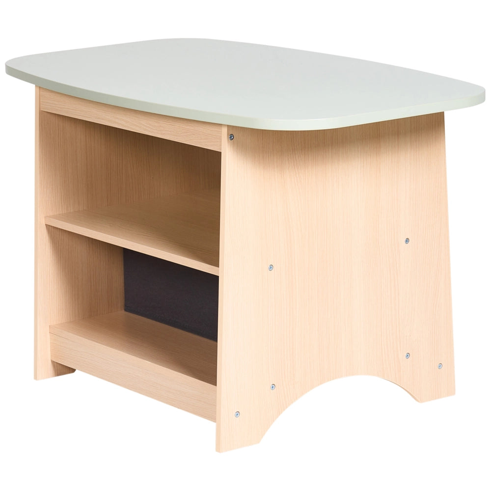 Elegante set per bambini da 2 posti con tavolo e sedie in MDF con contenitore, per la stanza dei bambini nei colori marrone chiaro e verde
