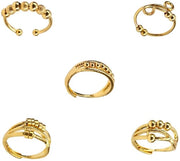 Anello Fidget 5 pezzi - Anelli a Rotazione in Oro - Gioielli Adattabili - Rame - Design semplice - Ideale per la Riduzione dello Stress