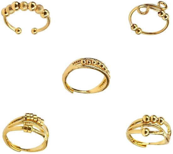 Anello Fidget 5 pezzi - Anelli a Rotazione in Oro - Gioielli Adattabili - Rame - Design semplice - Ideale per la Riduzione dello Stress