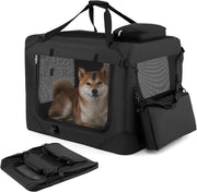 Trasportino per Cani e Gatti, Borsa per Cani Pieghevole e Traspirante con Morbido Cuscino, Parte Superiore Apribile, 2 Tasche Portaoggetti e 2 Manici per Animali Domestici (M,Nero)