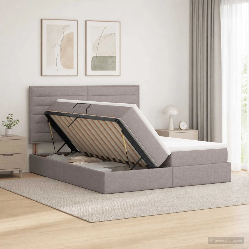 Letto con Contenitore con testiera Tortora 180 x 200 cm Tessuto 3459780