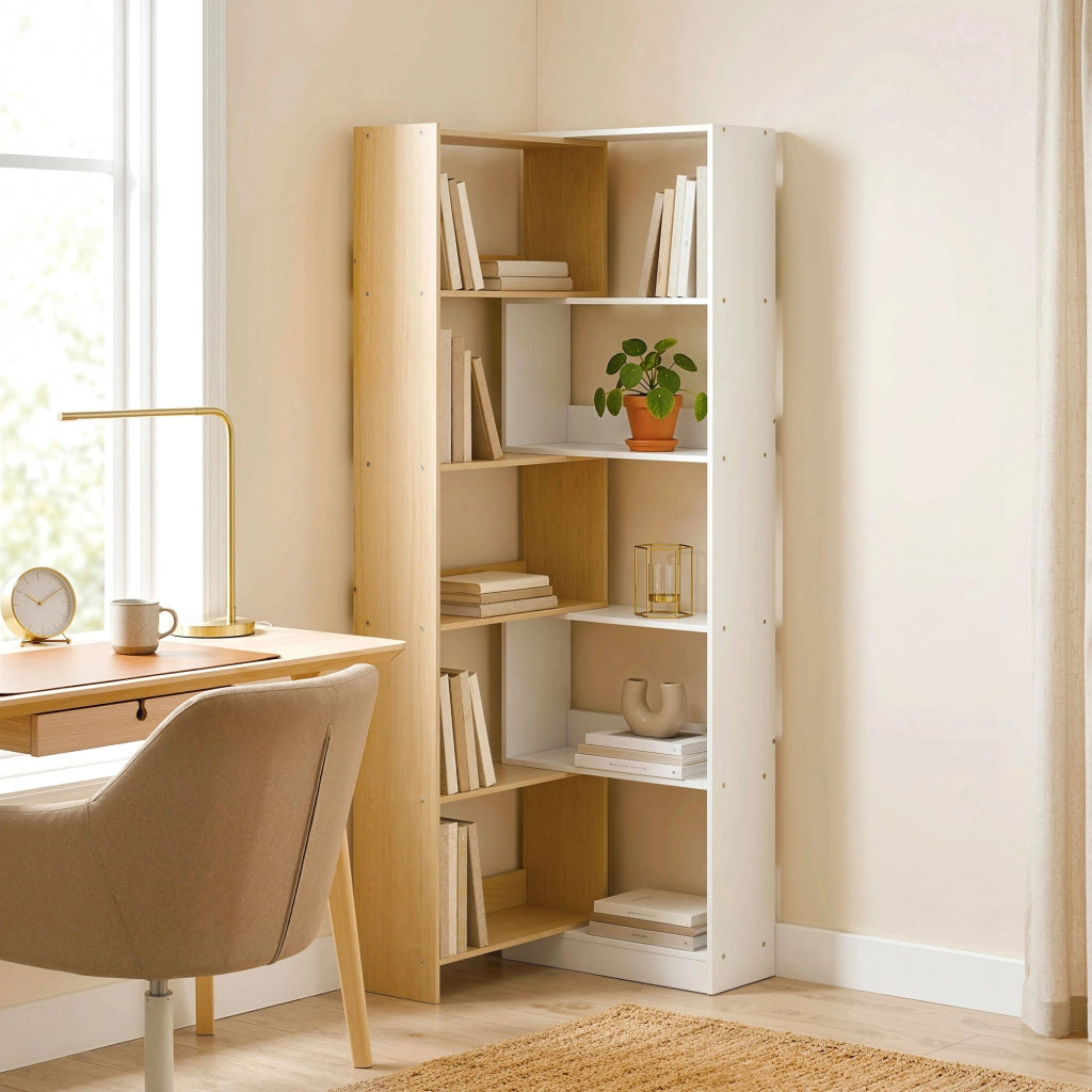 Libreria d'angolo rotante 5 livelli scaffale L mobile stoccaggio ¨C zephmum ¨C quercia 60-111x24x164cm
