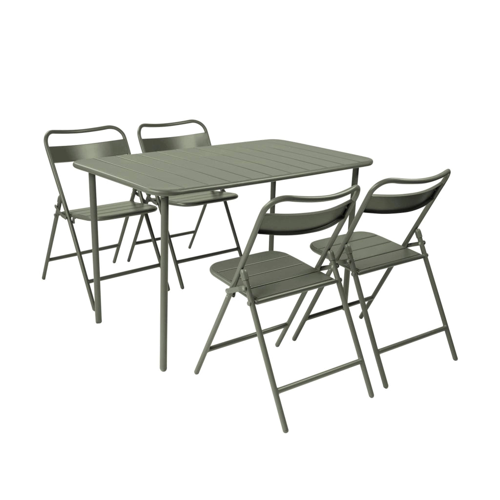 Set tavolo da giardino bistrot in acciaio con 4 sedie pieghevoli,