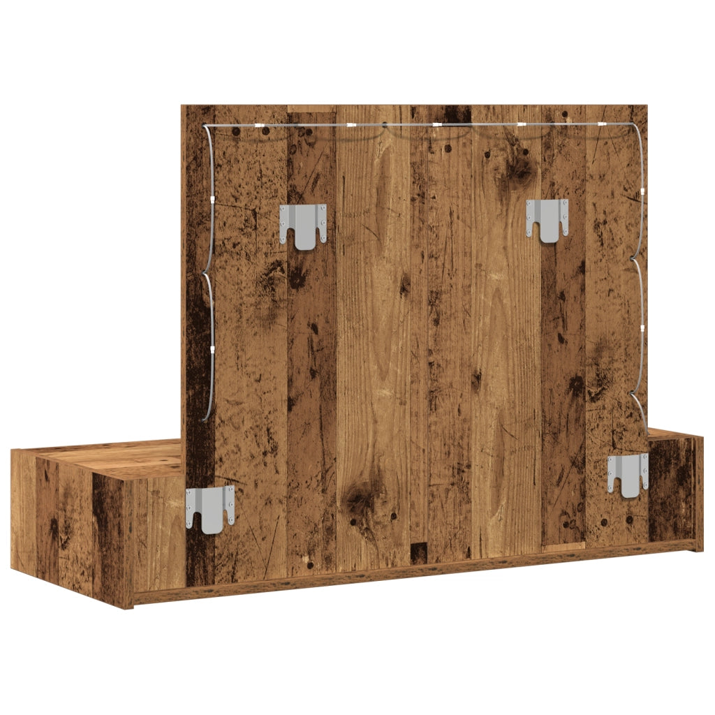 Tavolo da Trucco da Muro con Luci LED Legno Antico
