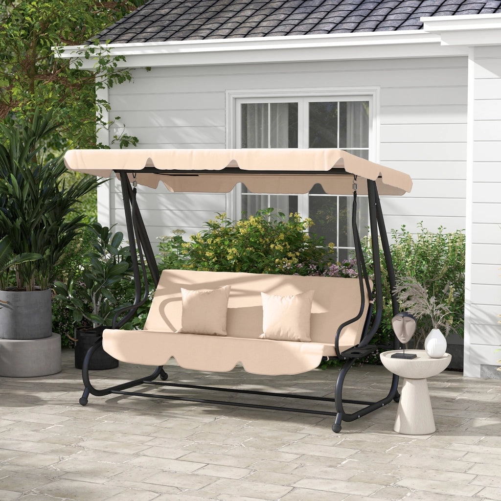 Dondolo Letto da Giardino 3 Posti con Tetto Regolabile e Vassoio. 200x120x164 cm. Marrone Chiaro