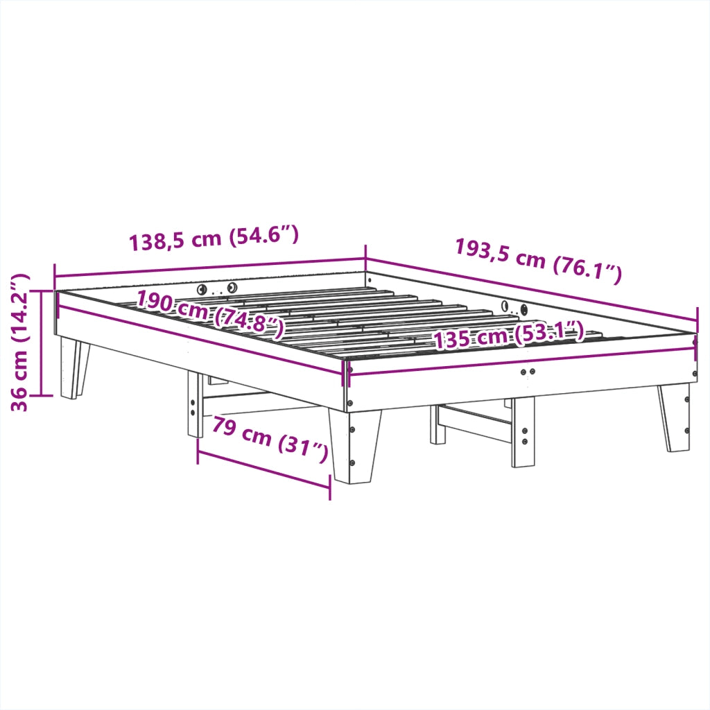 vidaXL Letto senza Materasso Bianco 135x190 cm Legno Massello di Pino