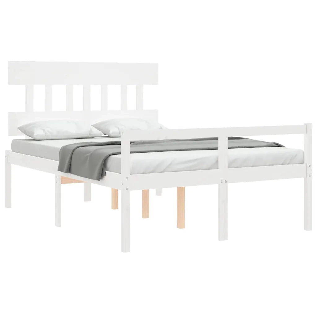 Letto matrimoniale | Letto per adulti | Letto per Anziani con Testiera Bianco 120x200 cm Legno Massello