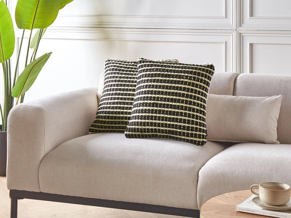 Set di 2 cuscini decorativi in cotone bianco e nero 45 x 45 cm federa motivo a quadri con imbottitura in poliestere