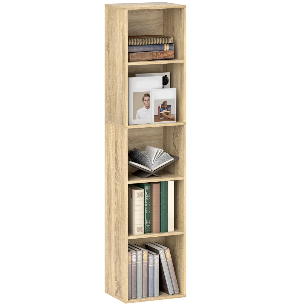 Libreria 5 livelli con ripiani regolabili ¨C zephmum ¨C 30x24x133,5cm, naturale
