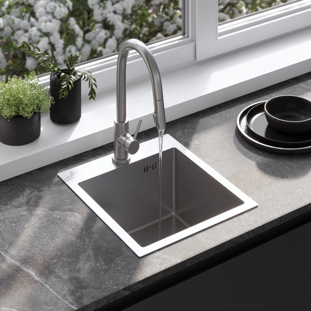 Lavello In Acciaio Con Set Di Accessori 3 Pz. Rea Leo 40 Brush Nickel Accessori beige
